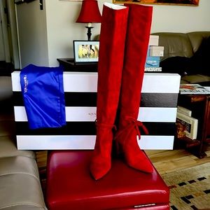 Aquazzura Red Suede over knee boots